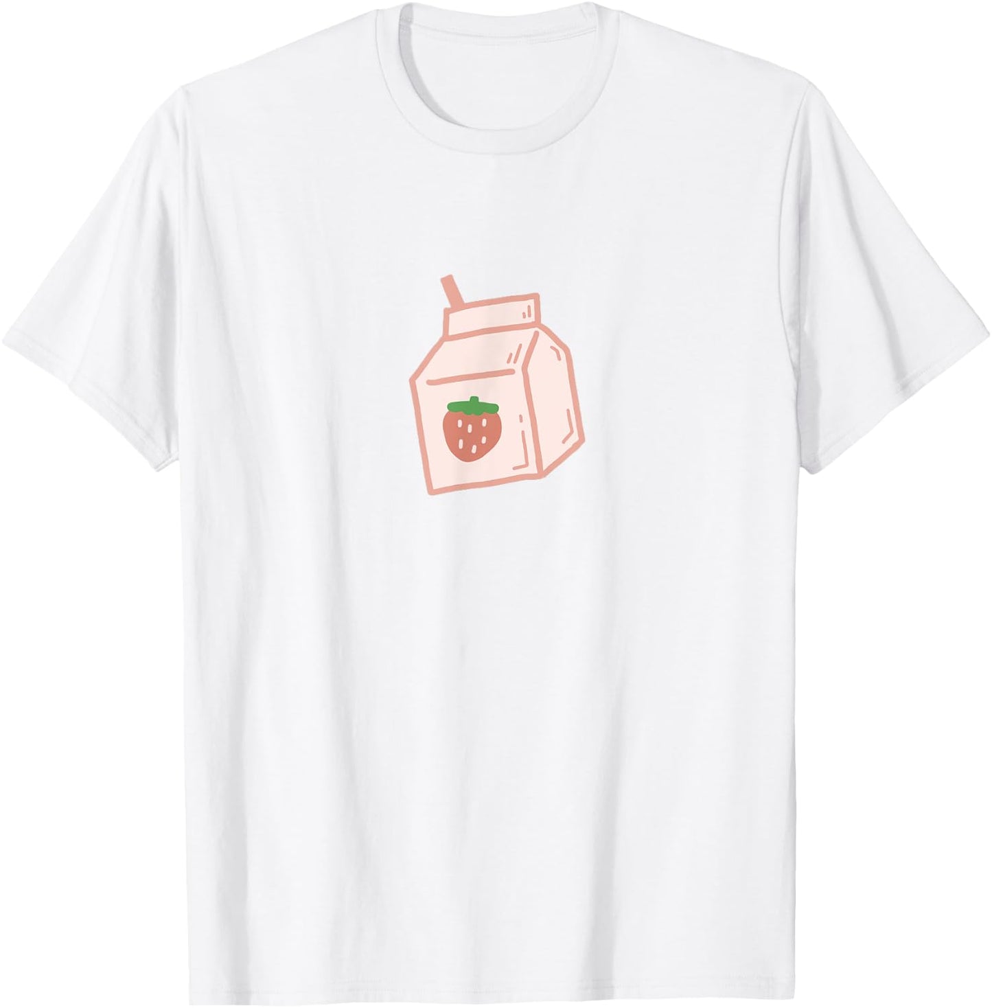 Cute Pink Strawberry Milk Carton Minimal Kawaii Aesthetic T-Shirt - T-Shirt | White