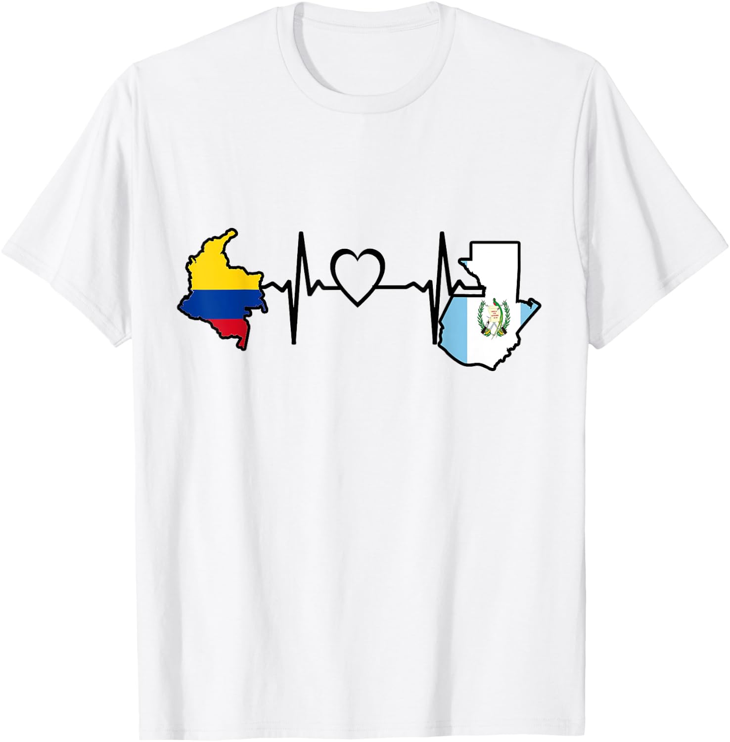 Guatemala Colombia Flag Guatemalan Colombian Heartbeat T-Shirt - T-Shirt | White