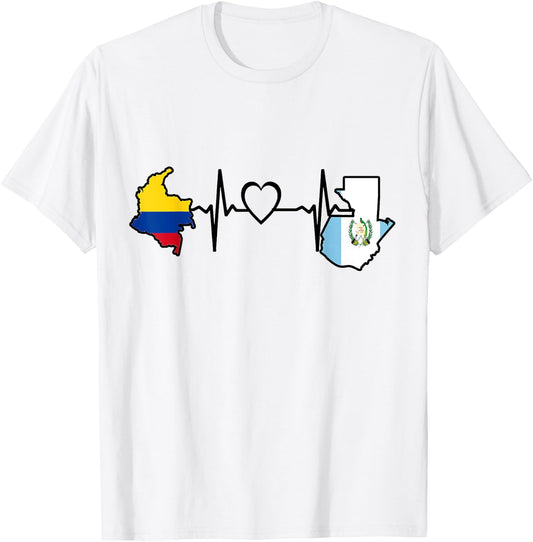 Guatemala Colombia Flag Guatemalan Colombian Heartbeat T-Shirt - T-Shirt | White