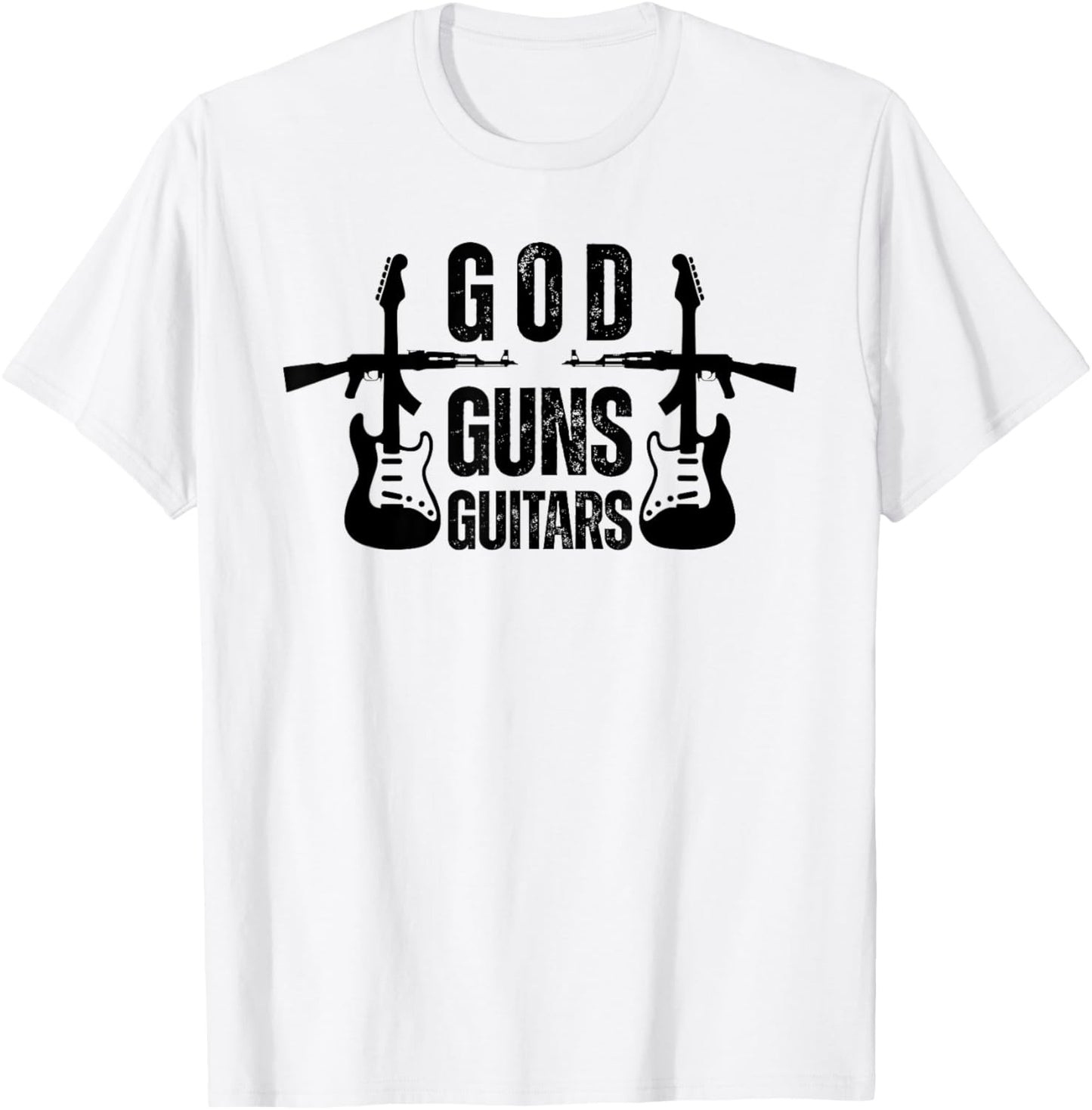 God Guns Guitar Funny Christian Guitar Lover T-Shirt - T-Shirt | White