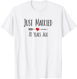 JUST MARRIED 70 YEARS AGO Husband Wife 70th Anniversary T-Shirt - T-Shirt | White