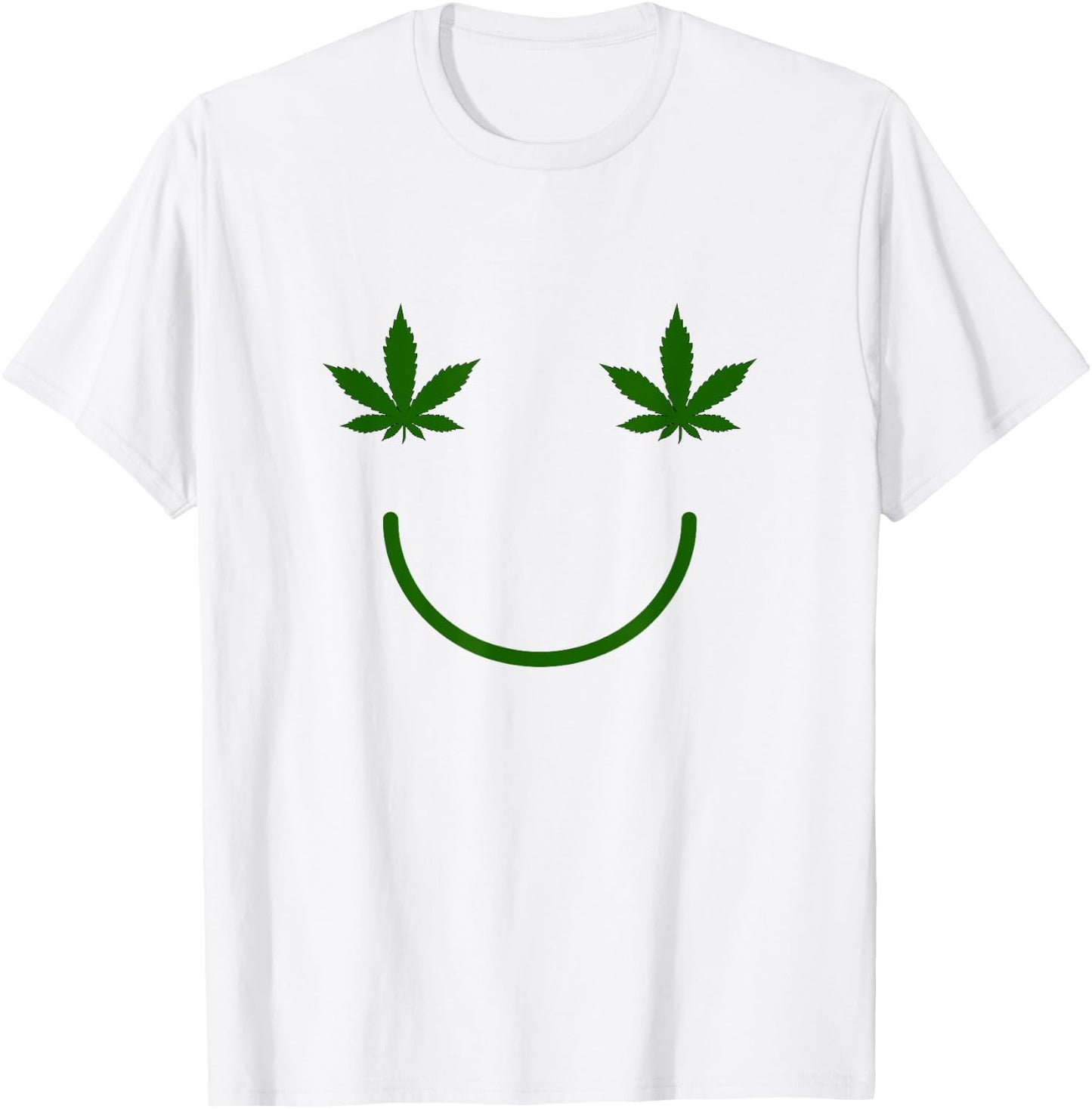 Weed Happy Face, Funny Smiling Pot Leaf T-Shirt - T-Shirt | White
