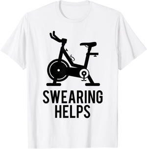 Funny Spin Class Swearing Helps Spinning Gift Gym Fitness T-Shirt - T-Shirt | White