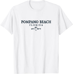 Pompano Beach Florida Palm Tree Surf Beach Gift Men Women T-Shirt - T-Shirt | White