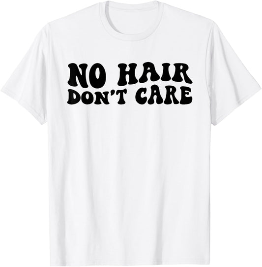 Retro Groovy No Hair Don't Care Funny Bald Head Chemo Cancer T-Shirt - T-Shirt | White
