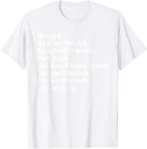 Classic Buffalo New York Foods Buffalo NY Foodie List Red T-Shirt - T-Shirt | White