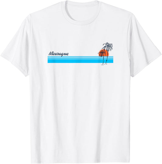 Nicaragua Vintage 70s Palm Trees Design T-Shirt - T-Shirt | White