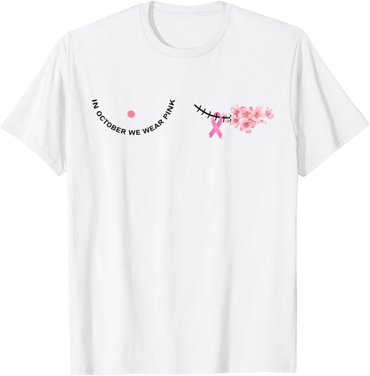 In October We Wear Pink Pink Ribbon Breast Cancer Awareness T-Shirt - T-Shirt | White