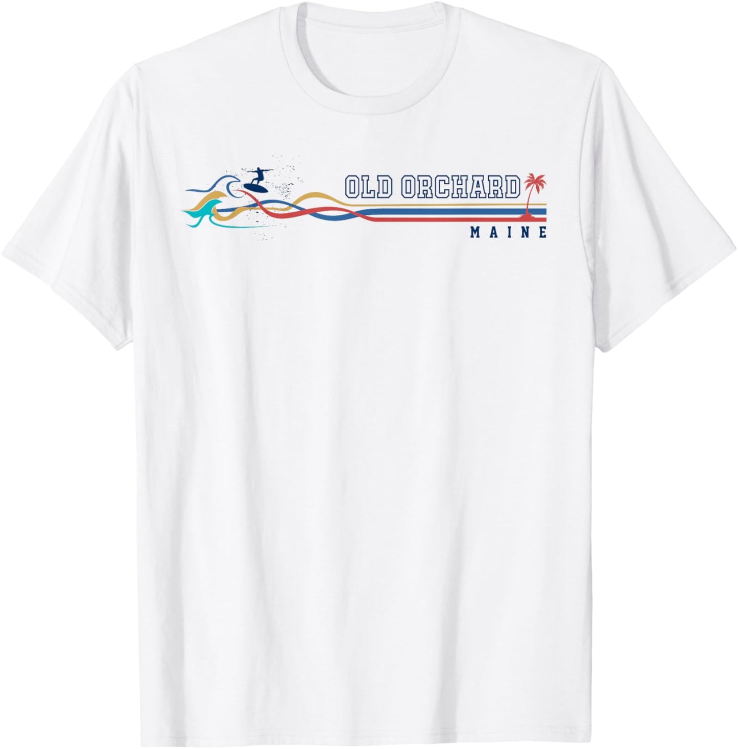 Retro Old Orchard Beach Maine Men Women Surfboarder T-Shirt - T-Shirt | White