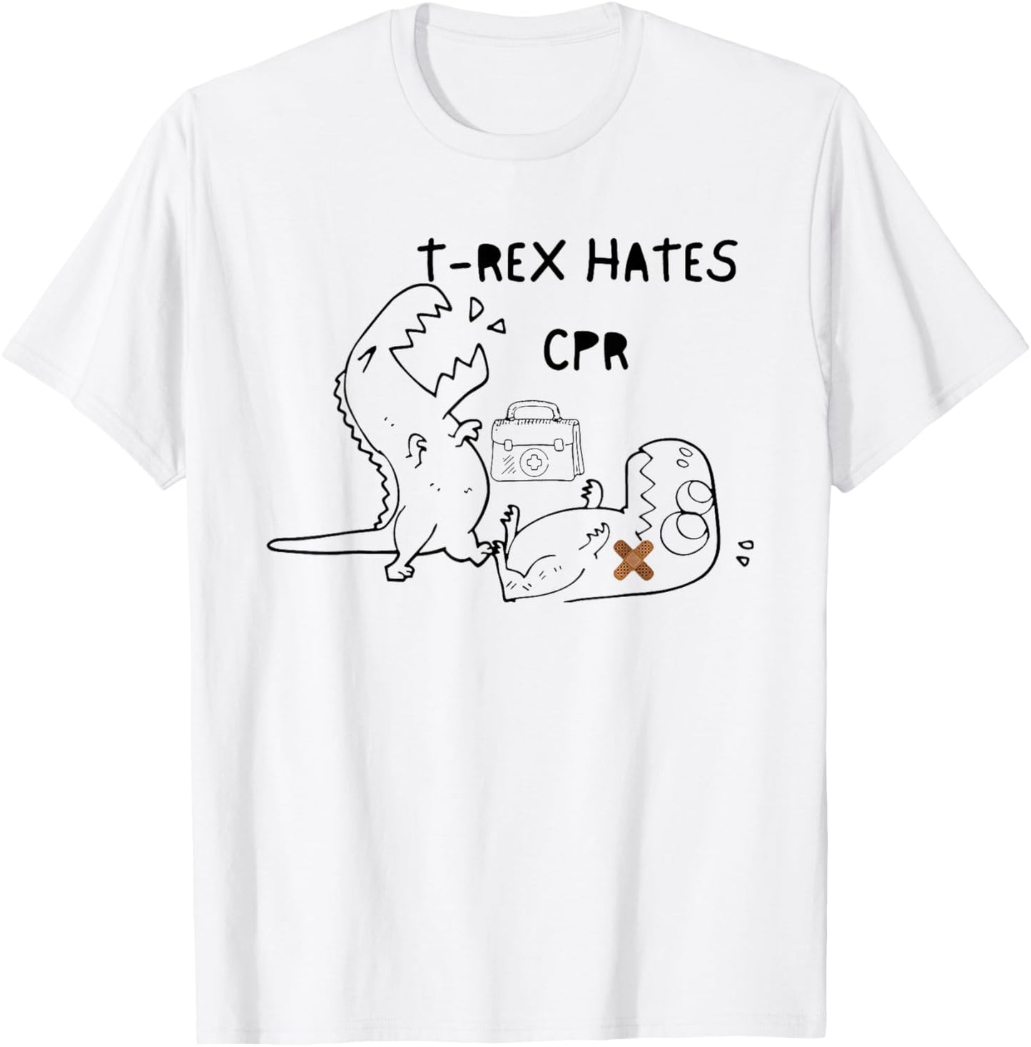 T-Rex Hates CPR Dinosaurs T-Shirt - T-Shirt | White