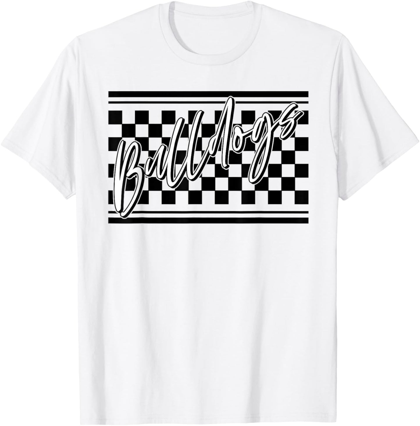 Bulldogs School Spirit Blue Bulldog Pride Checkered Print T-Shirt - T-Shirt | White