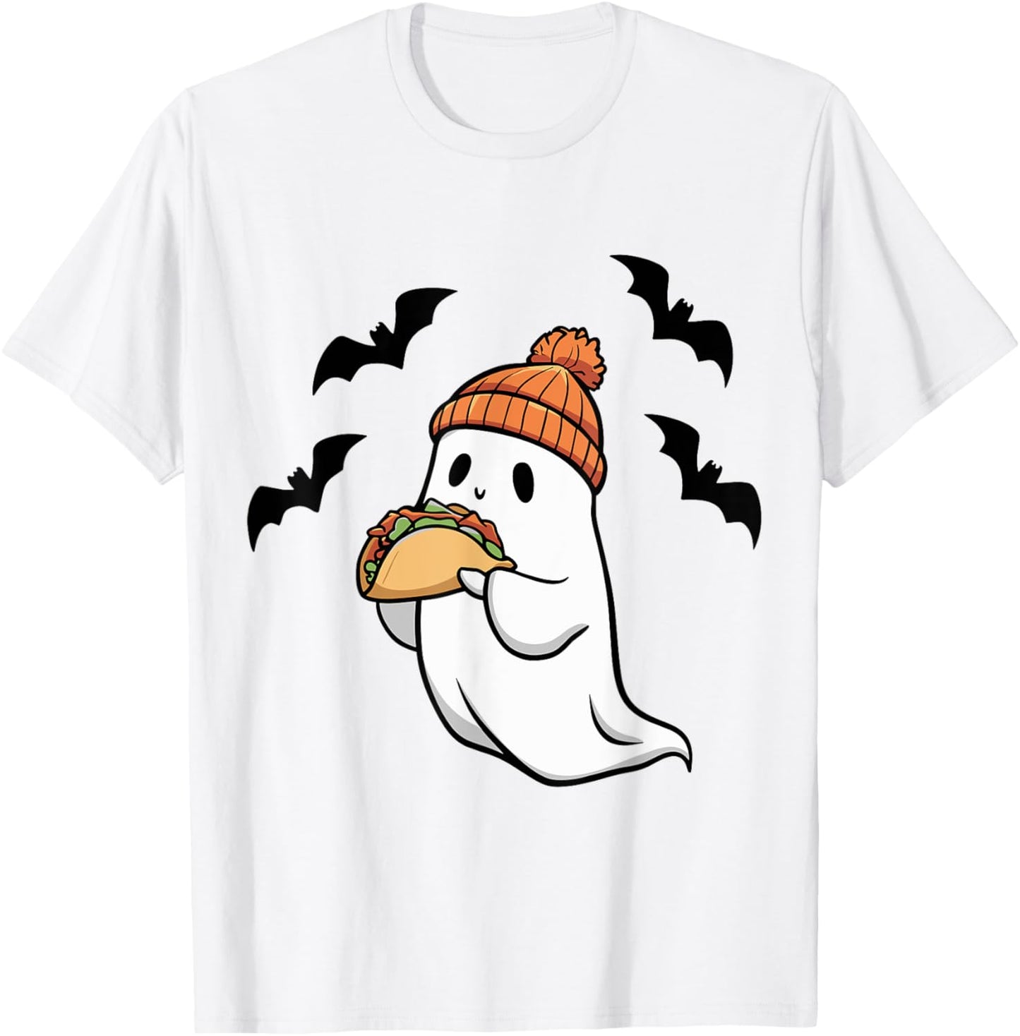Funny Ghost Eating Tacos Spooky Taco Halloween Food Costume T-Shirt - T-Shirt | White