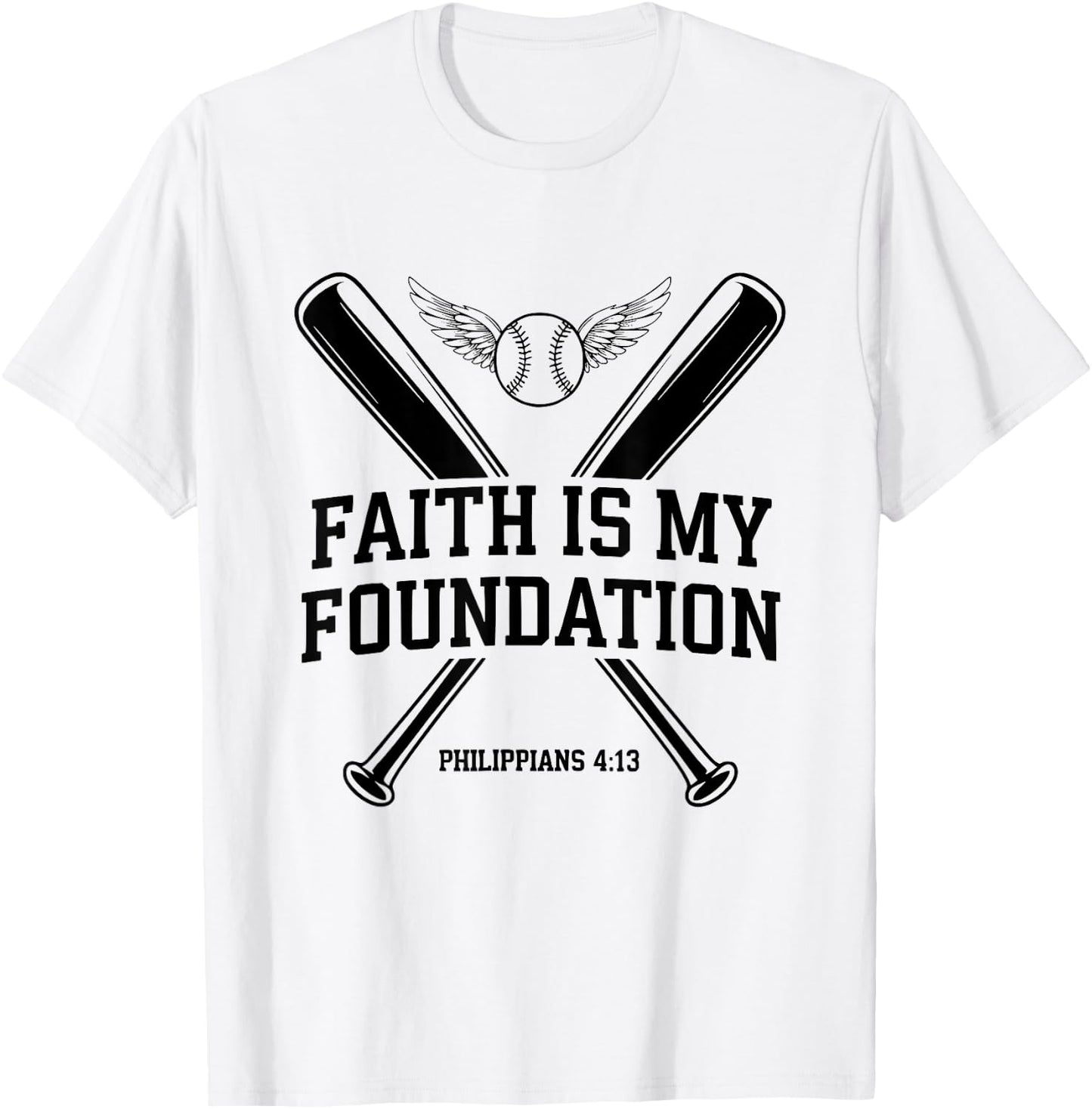 Christian Baseball Player Sports Bible Verse Theme T-Shirt - T-Shirt | White