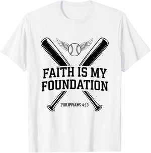Christian Baseball Player Sports Bible Verse Theme T-Shirt - T-Shirt | White