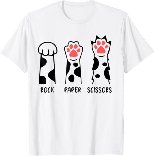 Rock Paper Scissors Cat Paws Funny Hand Cat Kitten Lover Men Women Kids T-Shirt - T-Shirt | White