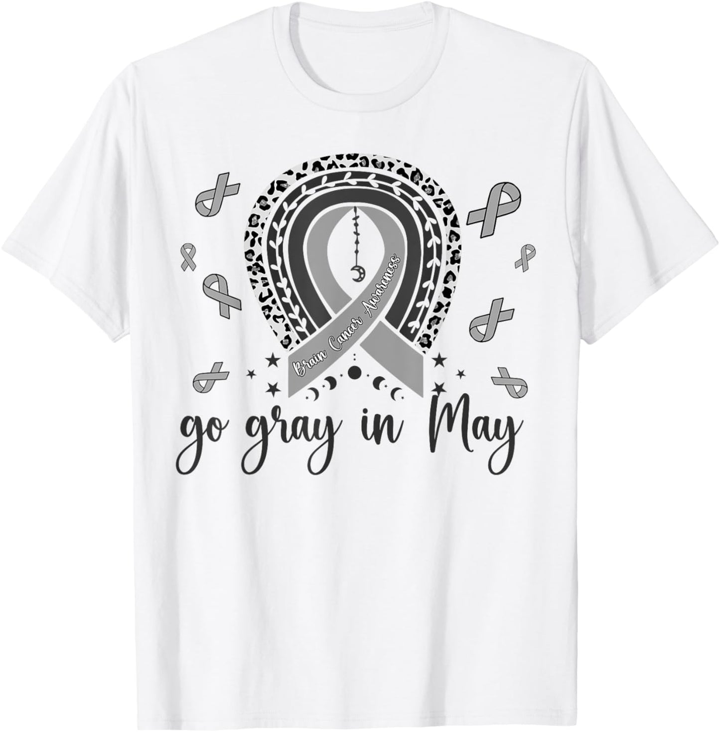 Go Gray In May Brain Cancer Awareness Rainbow Ribbon T-Shirt - T-Shirt | White