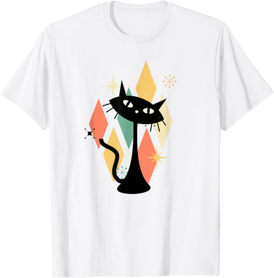 Colorful Retro Cat Midcentury Atomic Age Modern Mid Century Women Kids T-Shirt - T-Shirt | White
