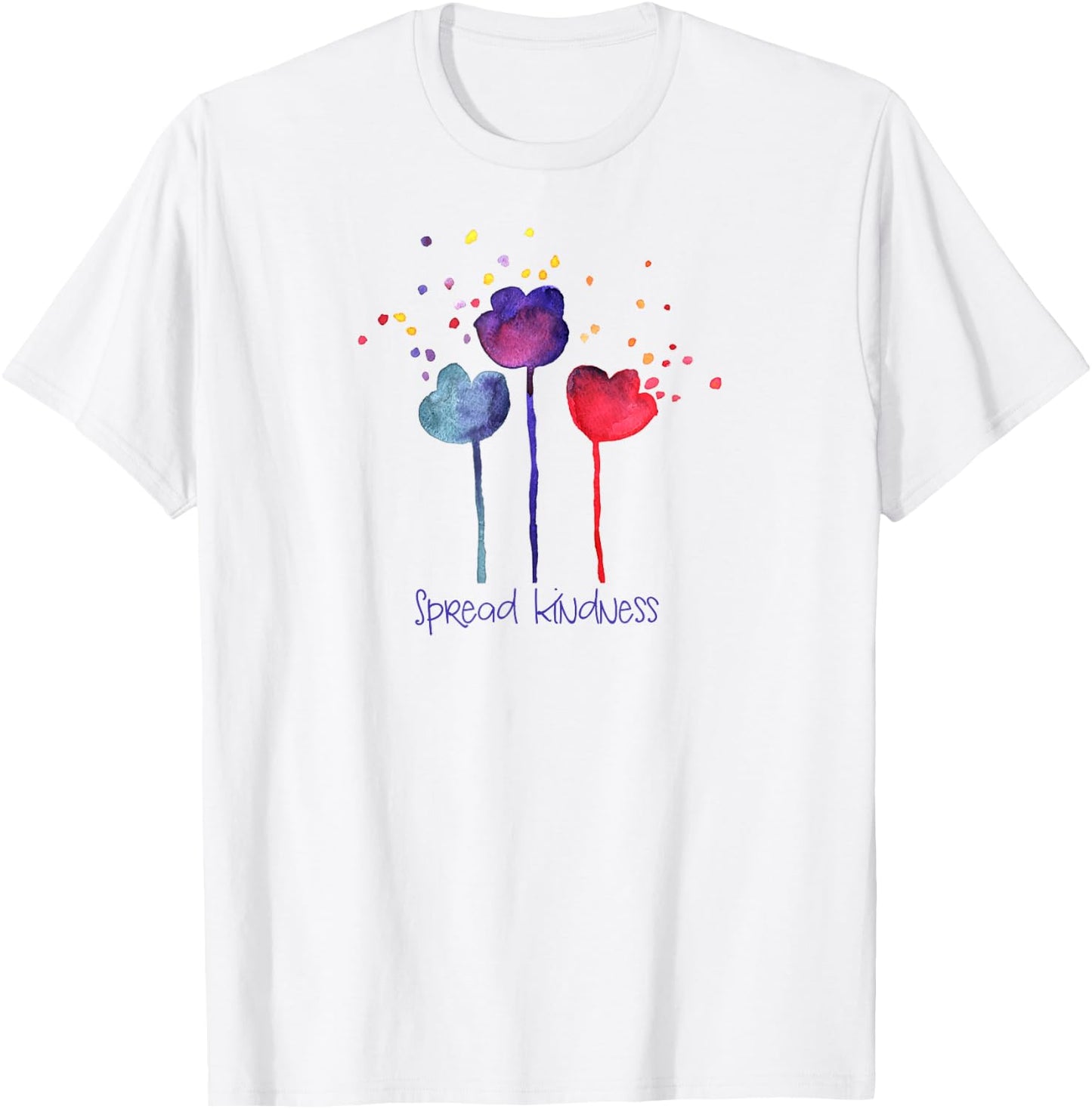 SPREAD KINDNESS Blooming Watercolor Flowers Positive Message T-Shirt - T-Shirt | White