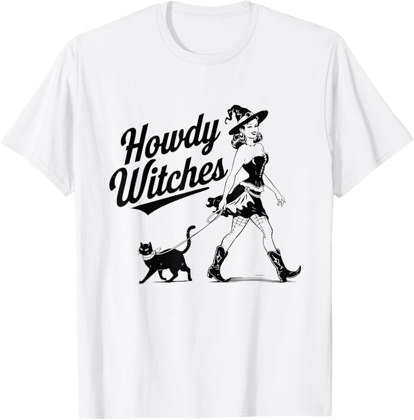 Howdy Witches Witch Hat Cat Halloween T-Shirt - T-Shirt | White