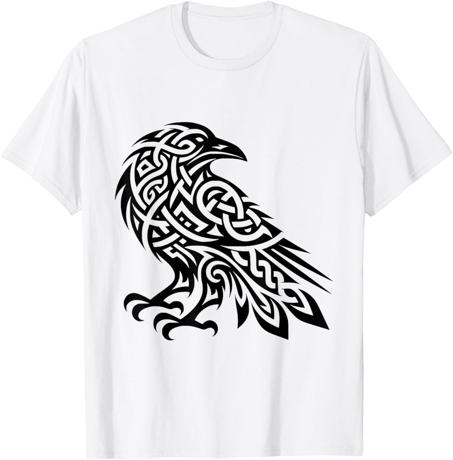 Tribal Crow Nordic Motifs Gaelic Patterns Crow Ornamental T-Shirt - T-Shirt | White