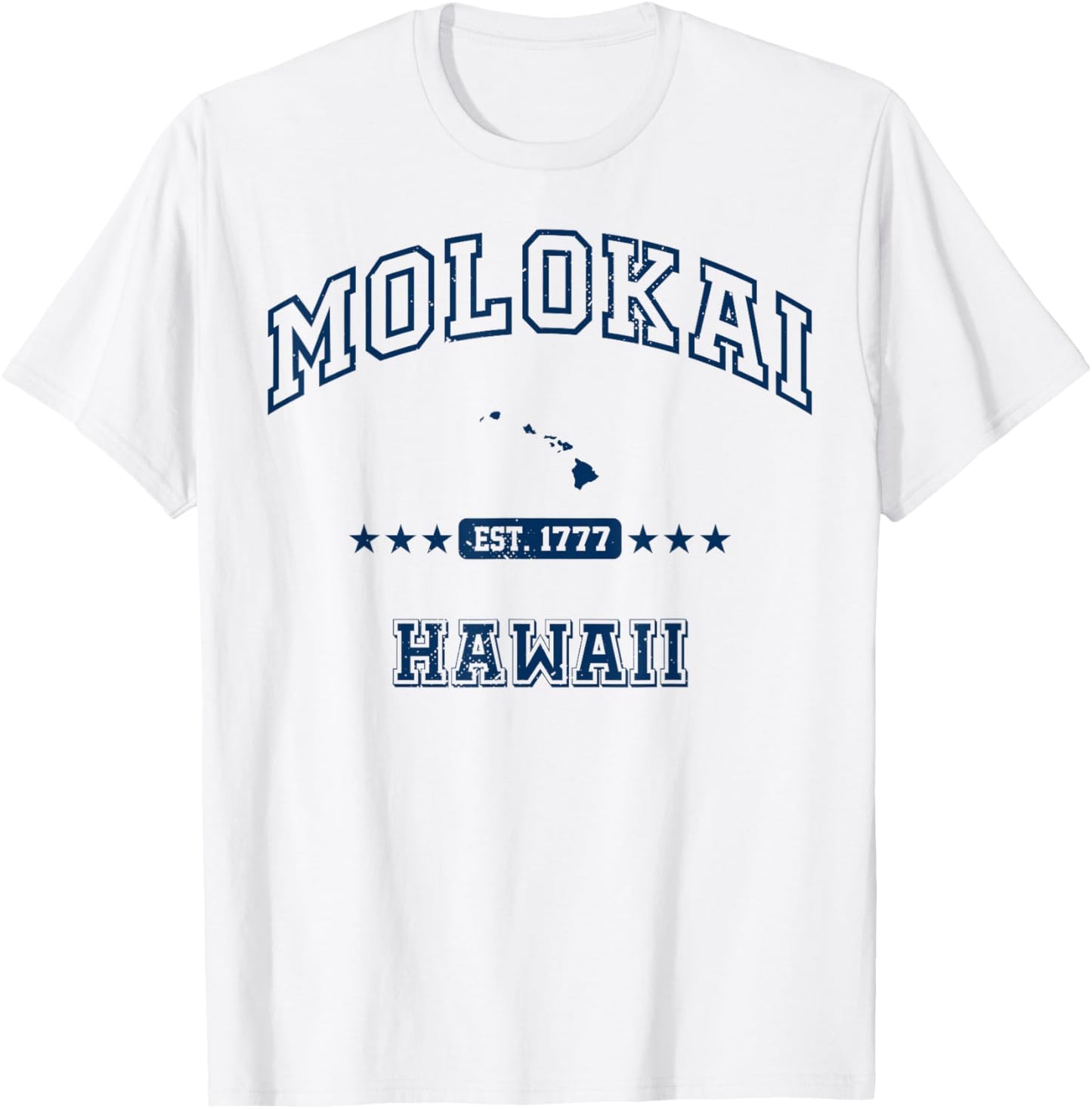Molokai Hawaii HI Vintage Athletic Navy T-Shirt - T-Shirt | White