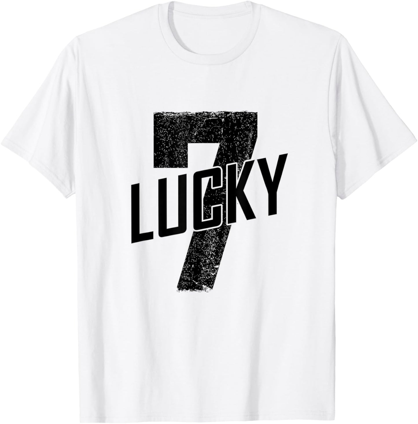 Lucky Seven Distressed In Black Lucky Number 7 T-Shirt - T-Shirt | White