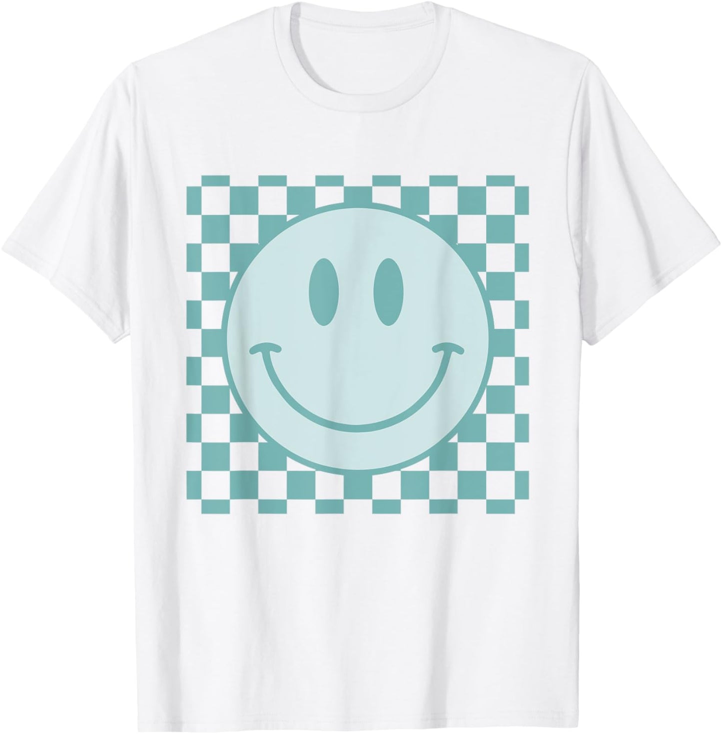 Retro Happy Face Checkered Pattern Smile Face Trendy T-Shirt - T-Shirt | White