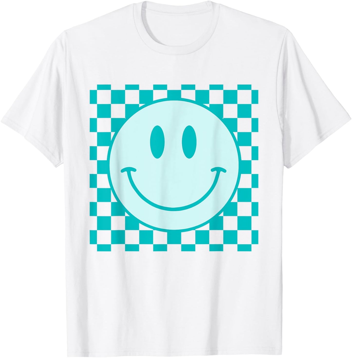 Retro Happy Face Shirt Checkered Pattern Smile Face Trendy T-Shirt - T-Shirt | White