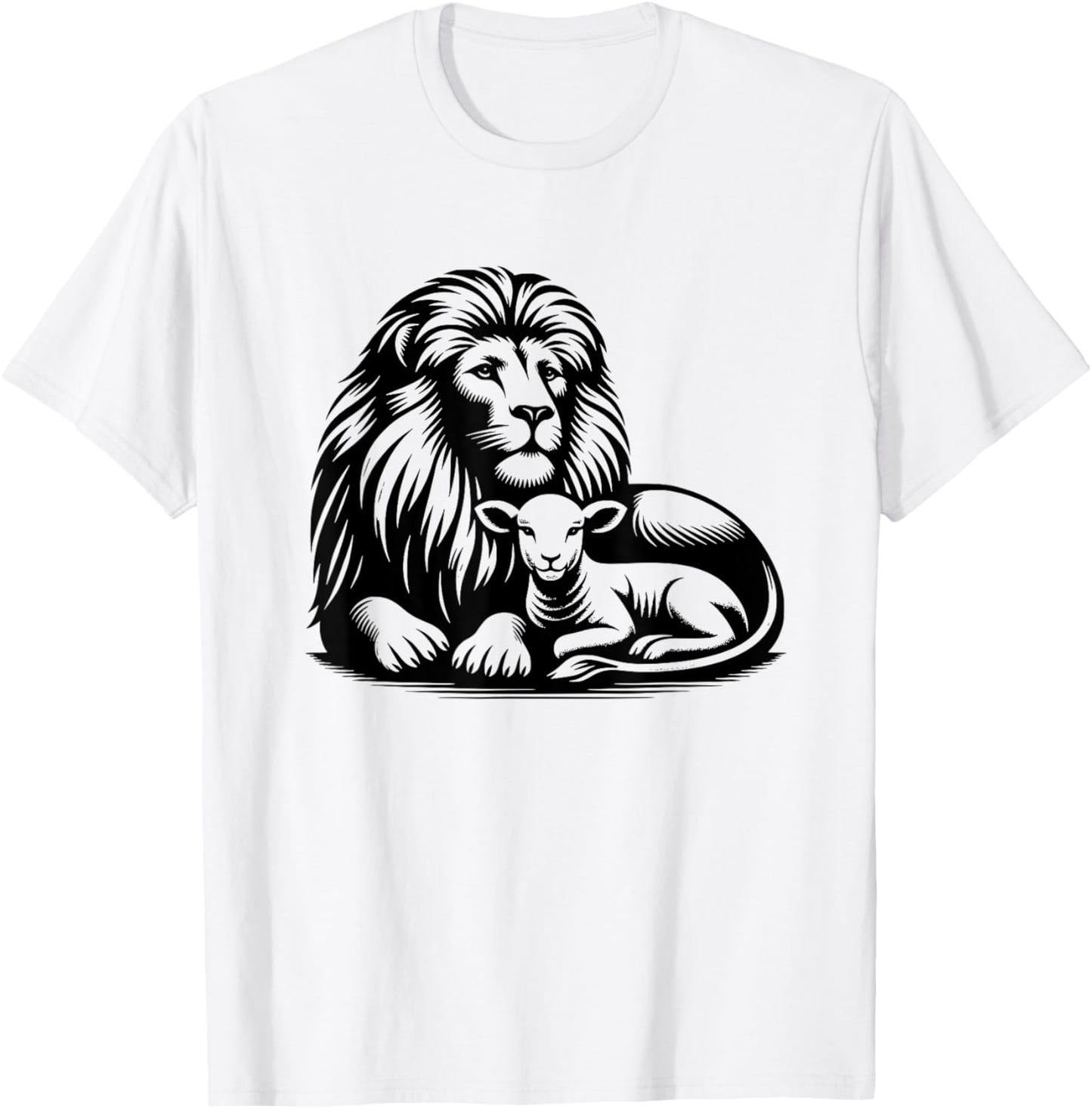 Lion and Lamb Black Design Christian Men Women T-Shirt - T-Shirt | White