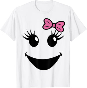 Cute Ghost Face With Bow Eyelashes Halloween Girls T-Shirt - T-Shirt | White