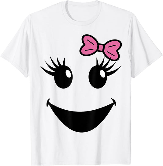 Cute Ghost Face With Bow Eyelashes Halloween Girls T-Shirt - T-Shirt | White