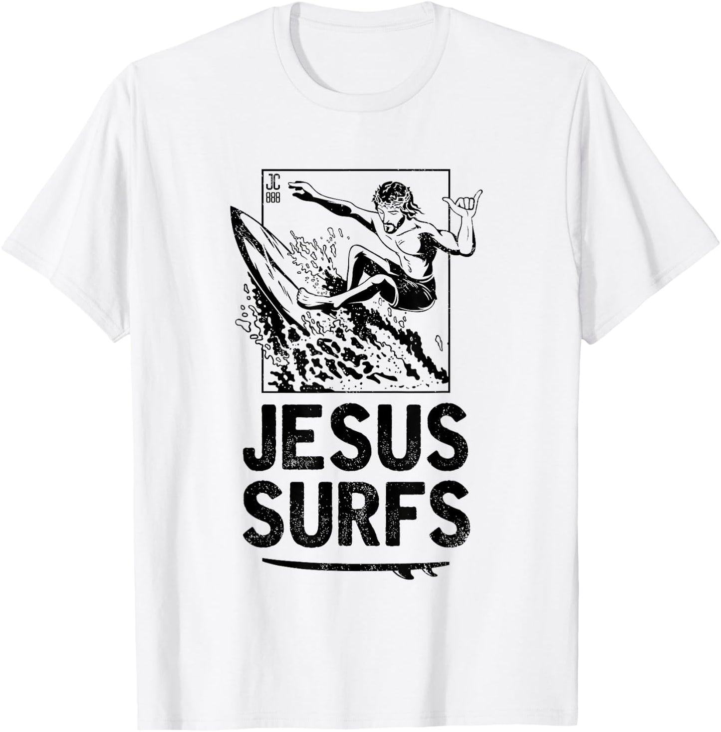 Jesus Surfs Funny Jesus Christian Surfer T-Shirt - T-Shirt | White