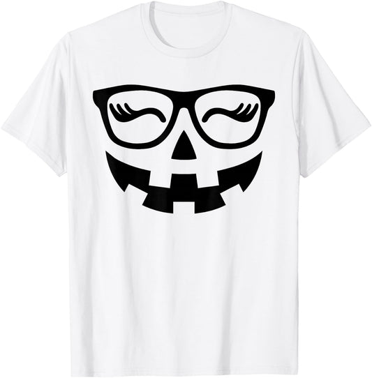 Jack O Lantern Face Pumpkin Glasses Hallowen Costume Nerd T-Shirt - T-Shirt | White