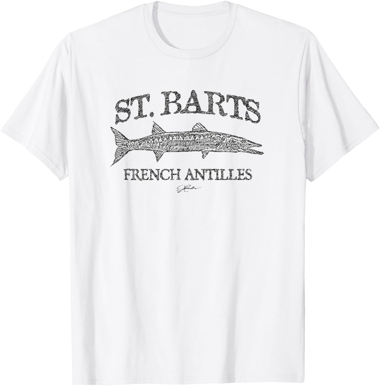 JCombs: St. Barts, French Antilles, Barracuda (Distressed) T-Shirt - T-Shirt | White