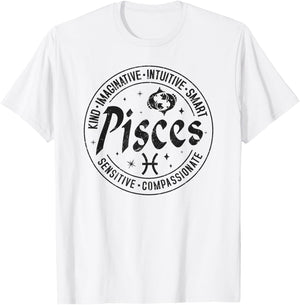 Pisces Virtues Vintage Style Zodiac Design, Pisces T-Shirt - T-Shirt | White