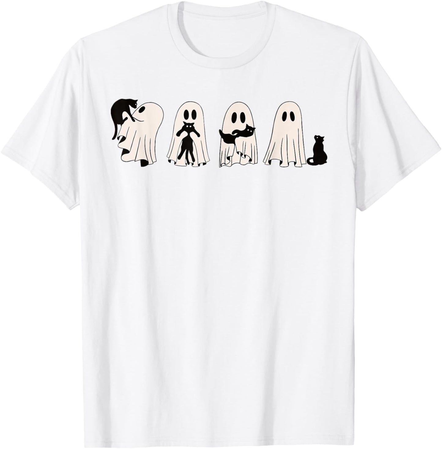 Funny Ghost Black Cat Spooky Season Trick Or Treat Halloween T-Shirt - T-Shirt | White