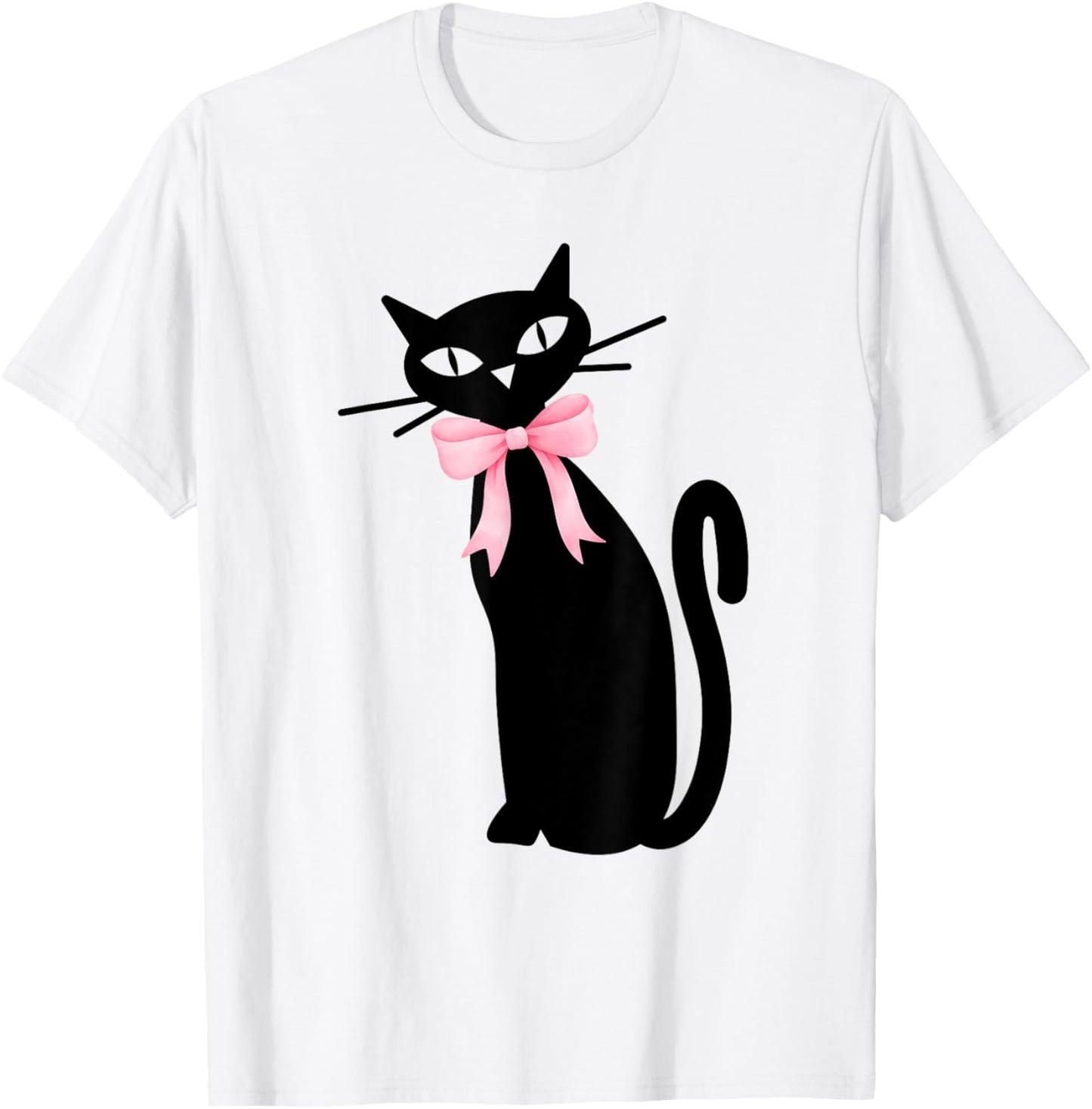 Atomic Cat Black With Pink Bow MCM Retro Kitty Men Women Kids T-Shirt - T-Shirt | White