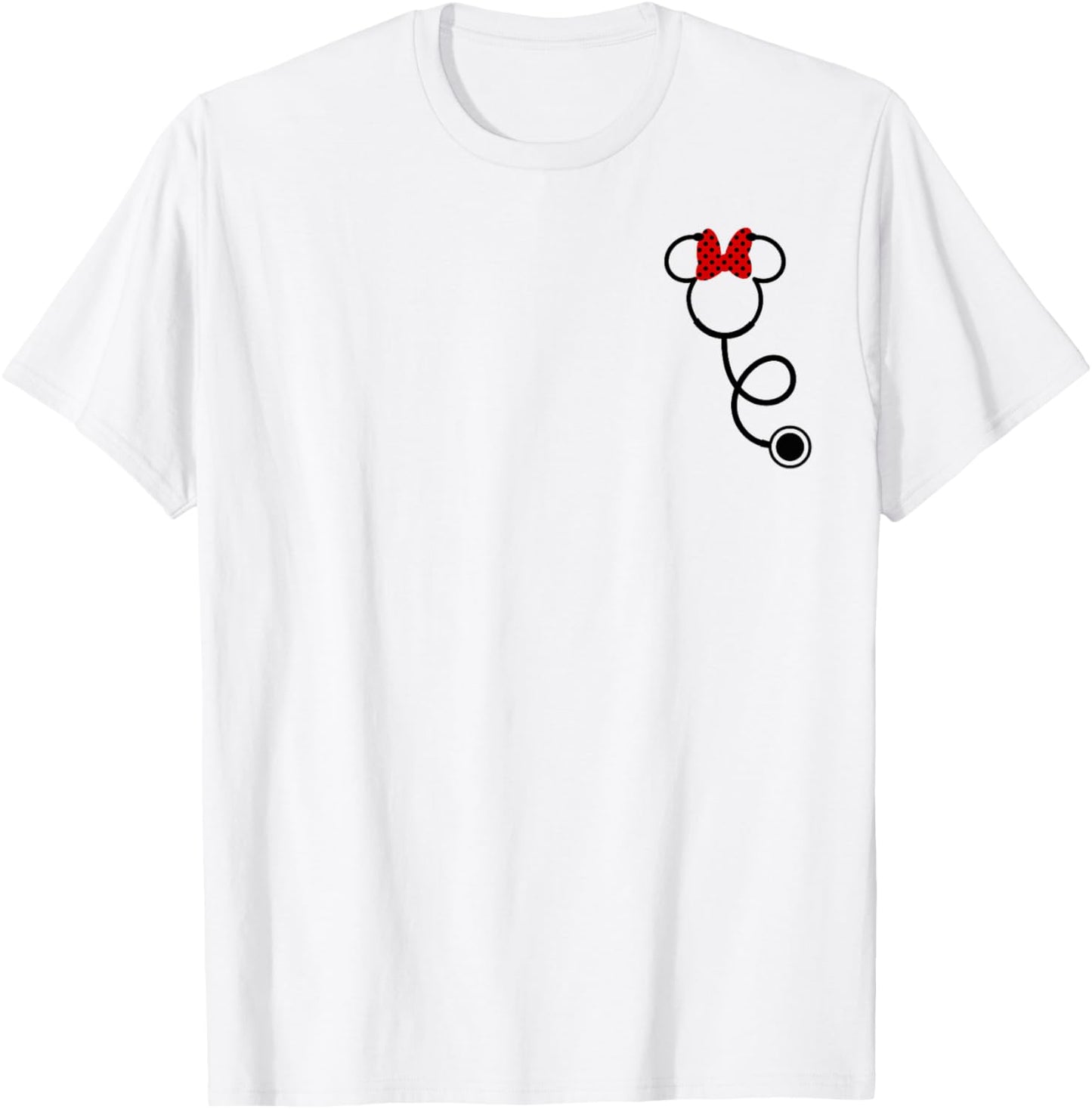 Disney Minnie Mouse Minnie Face Stethoscope Pocket Logo T-Shirt - T-Shirt | White