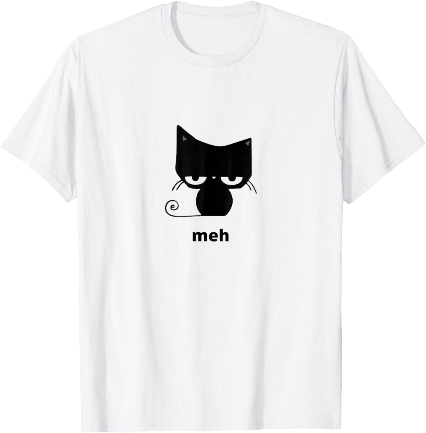Meh Black Cat Funny T-Shirt - T-Shirt | White