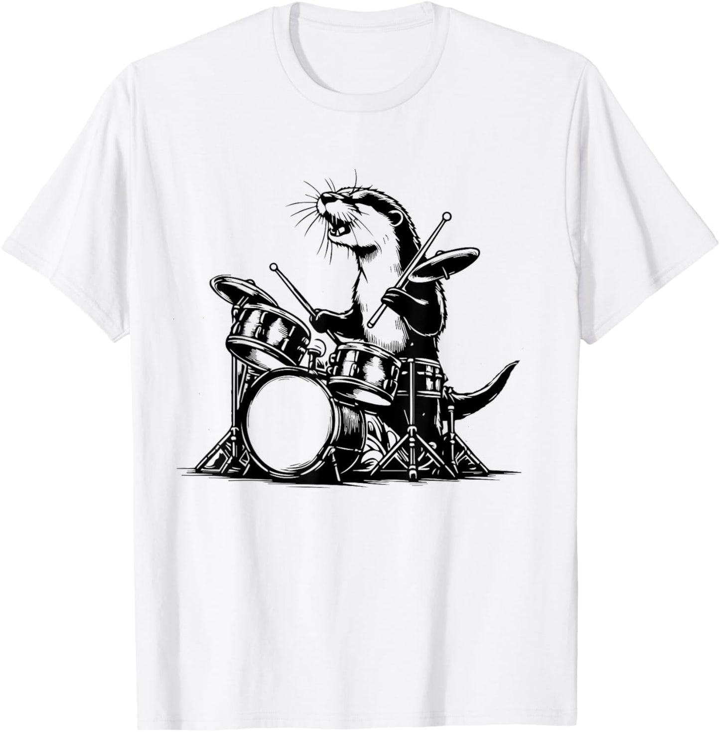 Otter Drummer Rock Retro Drummer Sea Otter Playing Drums T-Shirt - T-Shirt | White
