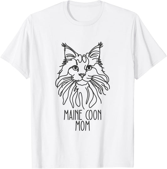 Line Art Best Cat Mom Women - Maine Coon Cat T-Shirt - T-Shirt | White