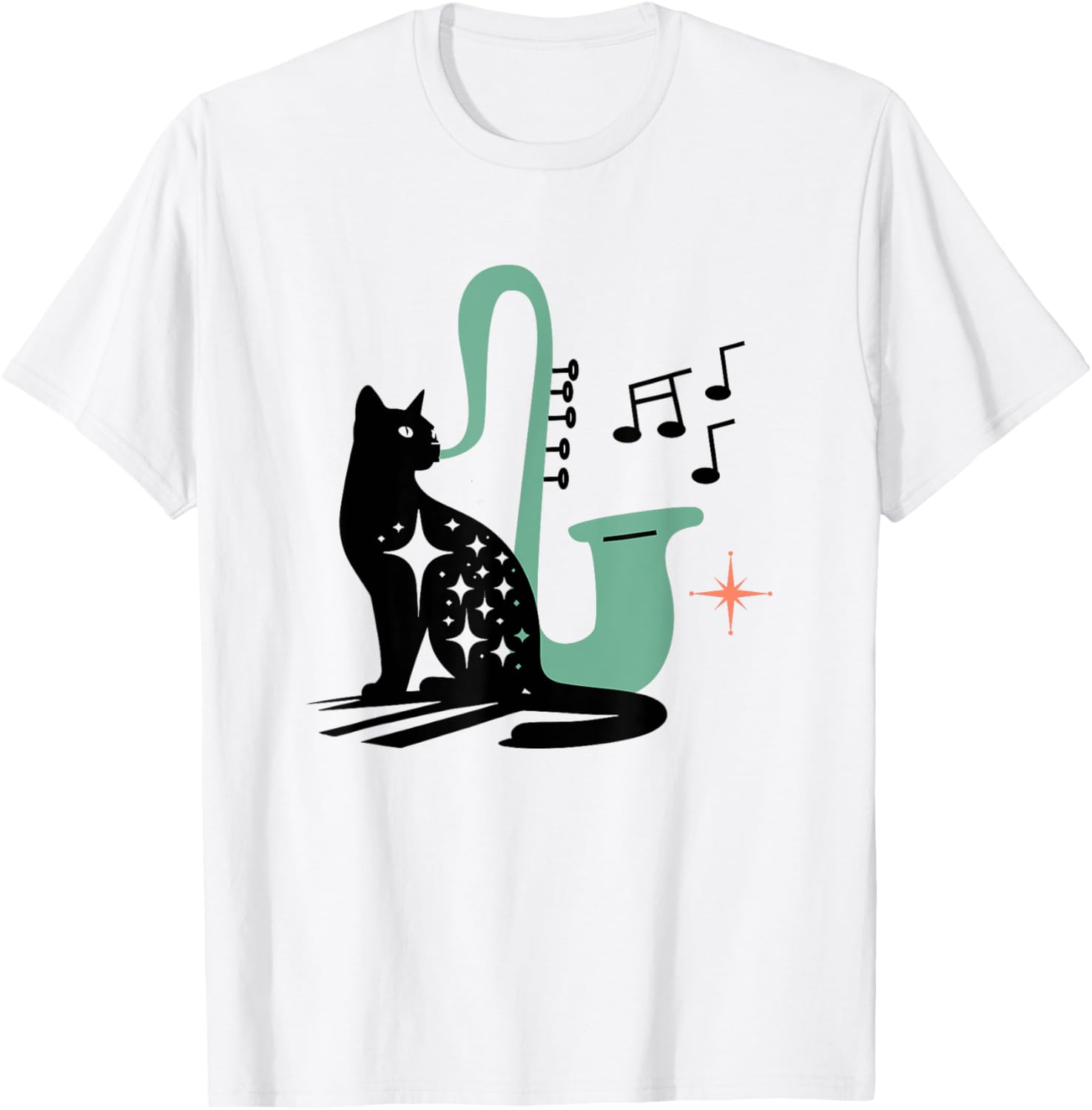 Retro Musical Cat Saxophone Midcentury Modern Mid Century T-Shirt - T-Shirt | White