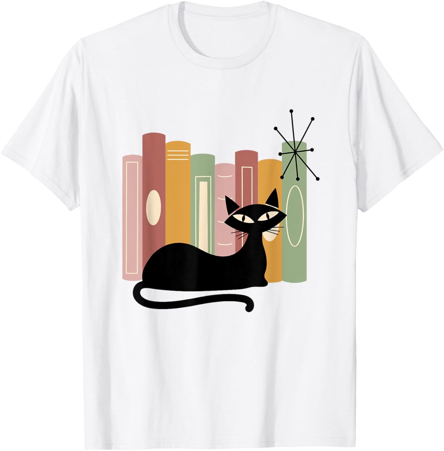 Book Lover Modern Retro Cat Midcentury Mid Century Age 1950s Women Kids T-Shirt - T-Shirt | White