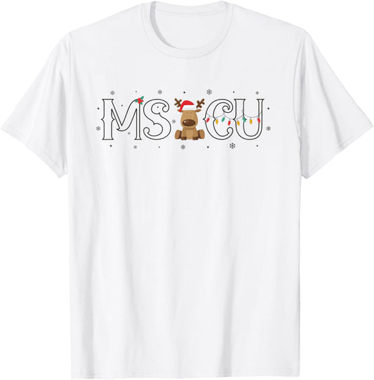MSICU Nurse Reindeer Christmas Medical Surgical ICU Nurse T-Shirt - T-Shirt | White