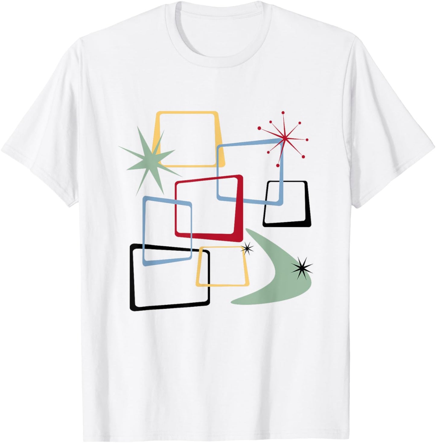 Retro Atomic Squares Stars And Boomerang Mid Century Modern T-Shirt - T-Shirt | White