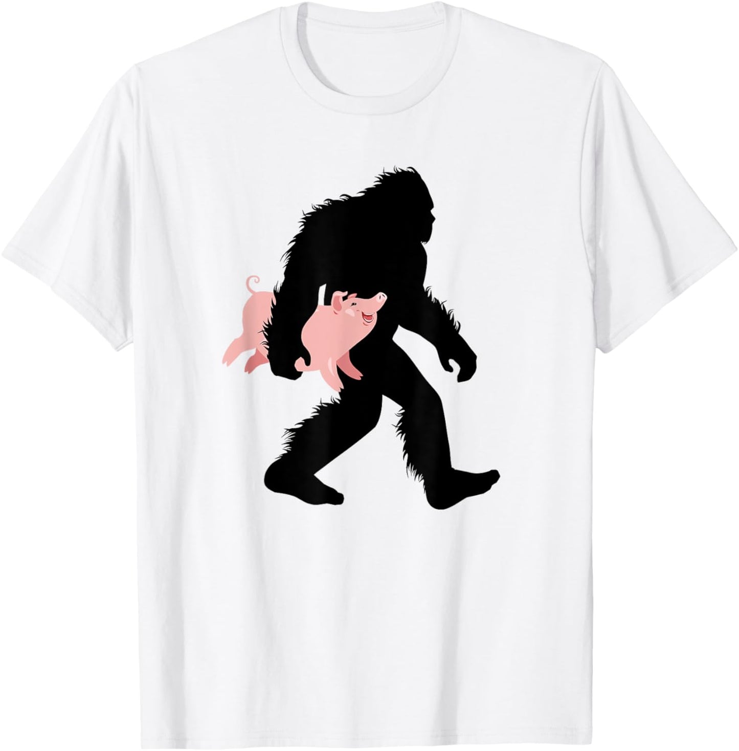 Bigfoot Carrying Pig Cute Swine Sasquatch With Hog T-Shirt - T-Shirt | White