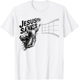 Jesus Volleyball Saves Funny Christian Faith Believer T-Shirt - T-Shirt | White