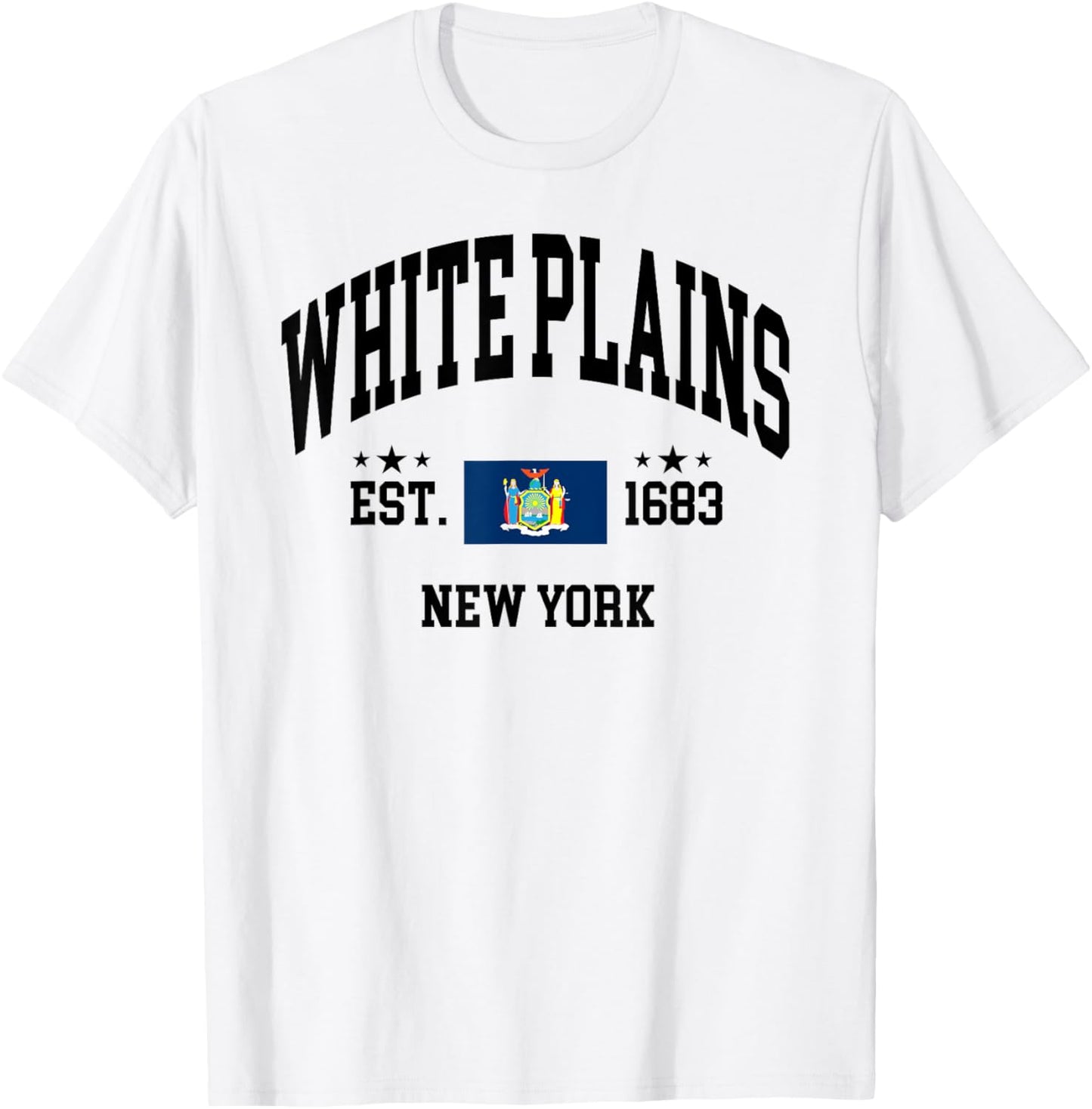 Retro White Plains New York NY Vintage State Patriotic Flag T-Shirt - T-Shirt | White