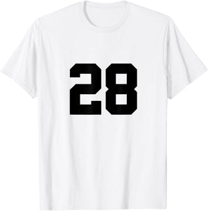 Number 28 (on Front / Back) Sports Team Jersey Number T-Shirt - T-Shirt | White