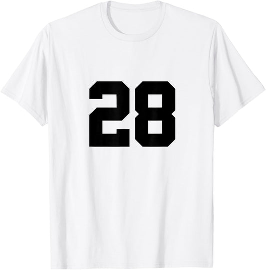 Number 28 (on Front / Back) Sports Team Jersey Number T-Shirt - T-Shirt | White